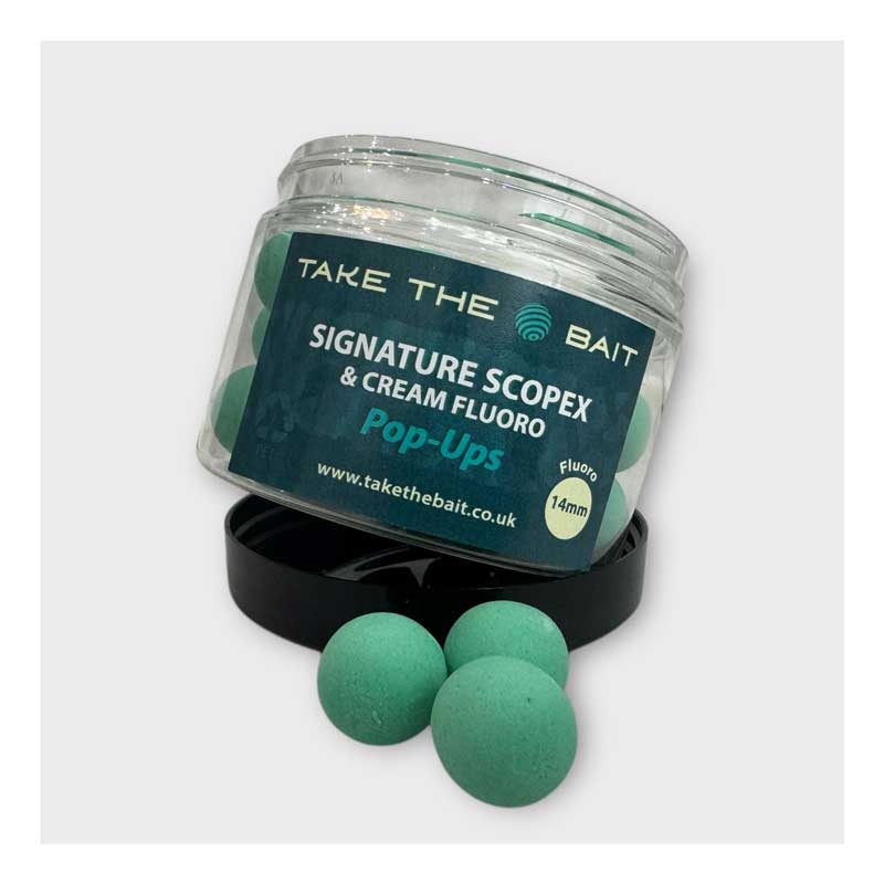 Green pop up carp baits - Discover our bold reimagining of the classic Scopex & Cream—Take The Bait’s exclusive blend that’s unlike anything else on the market. After years of refining this formula, we’ve perfected a Signature Scopex & Cream profile that’s utterly irresistible to carp.